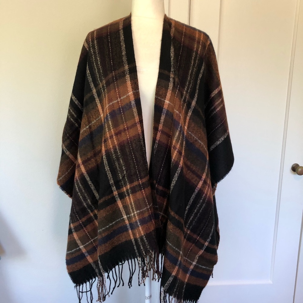 Fall plaid blanket shawl